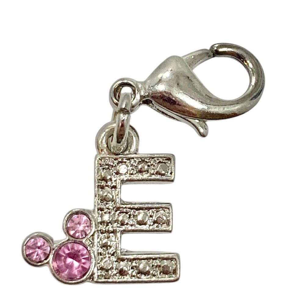 Vintage Disney Pink Crystal Mickey Mouse Ears Charm Clip On Initial Letter E